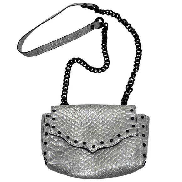 CIRCUS BY Sam Edelman Crossbody Bag S Faux Snakeskin Silver Black Hardware Chain - Picture 1 of 10
